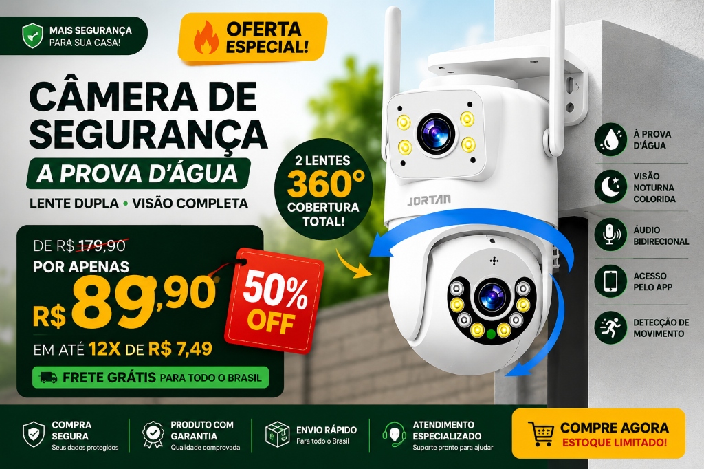 Câmera de Segurança 360° À Prova D'água por R$ 89,90